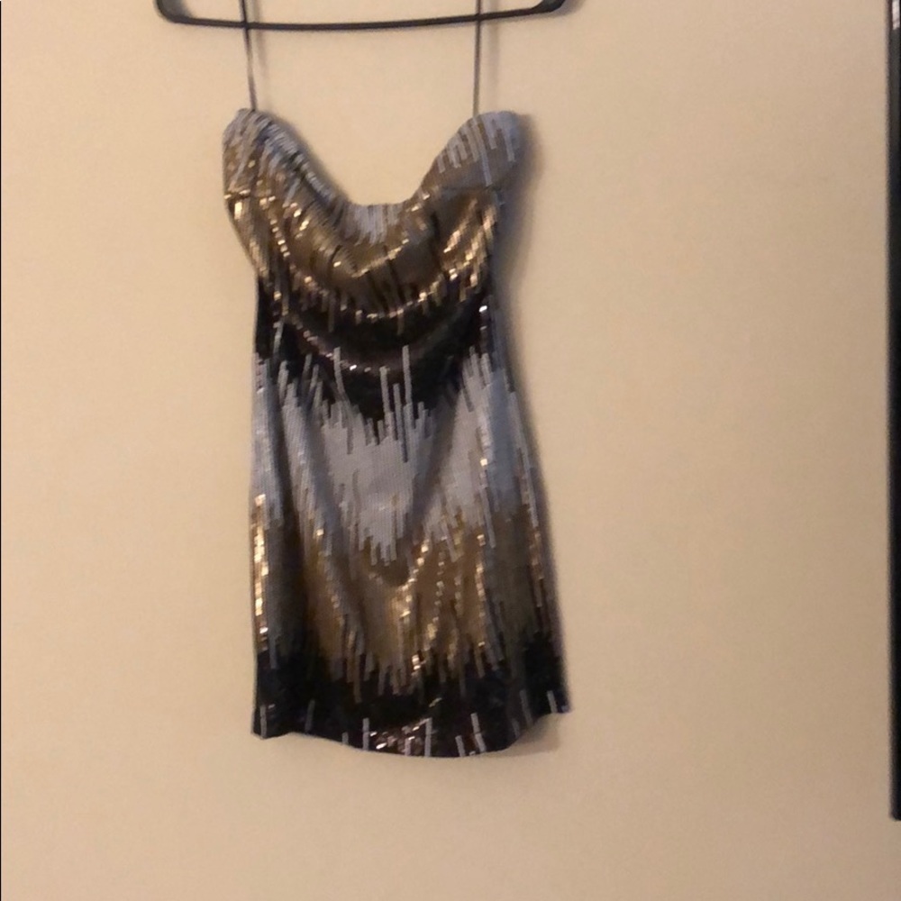 Black, Gold, and White Sequins Tube Top Club Dress